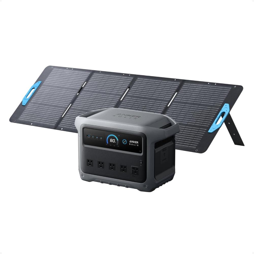 imageAnker SOLIX C1000 Gen 2 Portable Power Station 2000W Peak 3000W Solar Generator Full Charge in 49 Min 1024Wh LiFePO4 Battery for Home Backup Power Outages and Camping Optional Solar Panel200W Solar Panel with C1000 Gen2