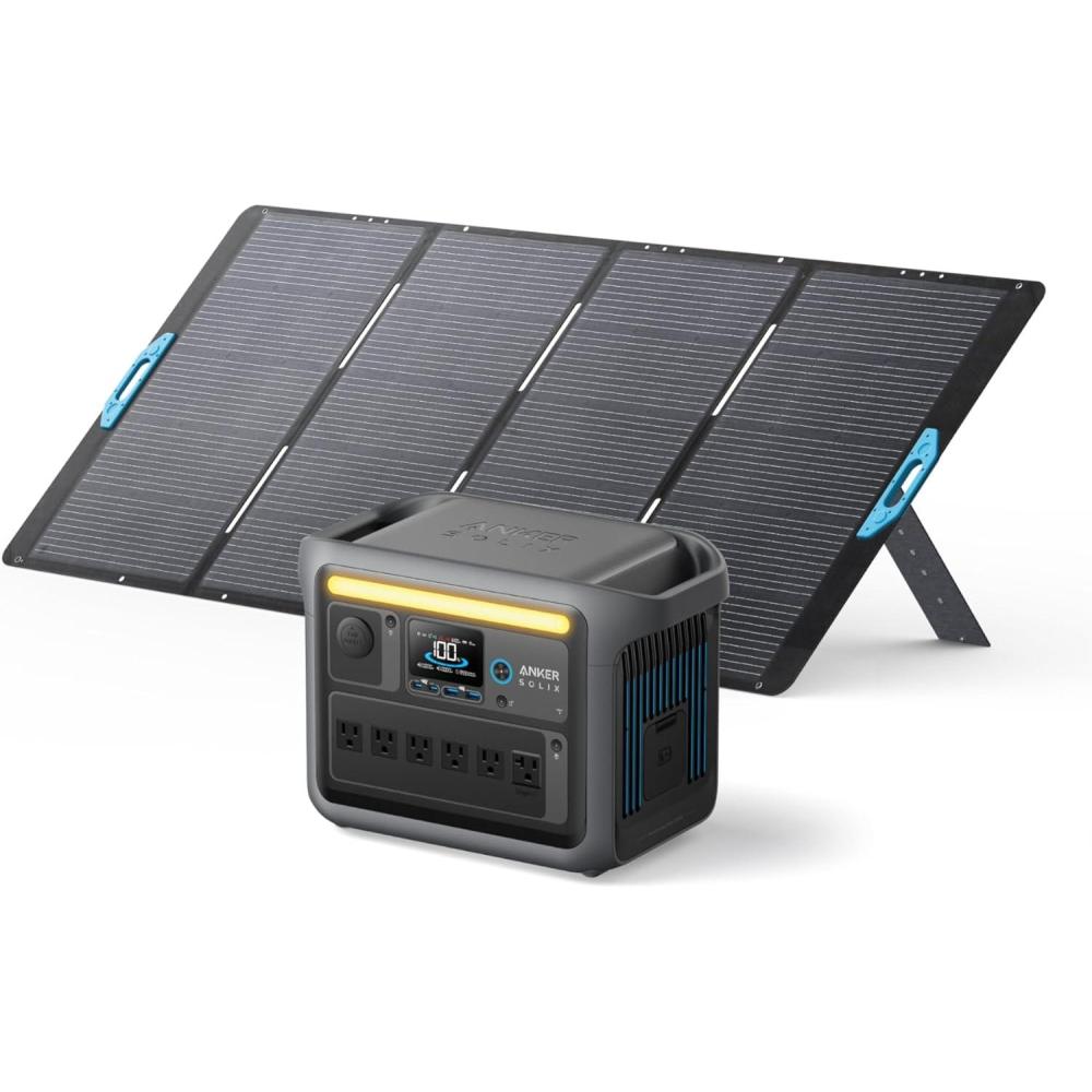 imageAnker SOLIX C1000 Portable Power Station with 200W Solar Panel 1800W Solar Generator 1056wh LFP LiFePO4 Battery 6 AC Outlets Up to 2400W for Home Power Outages and Outdoor Camping400W Solar PanelSOLIX C1000