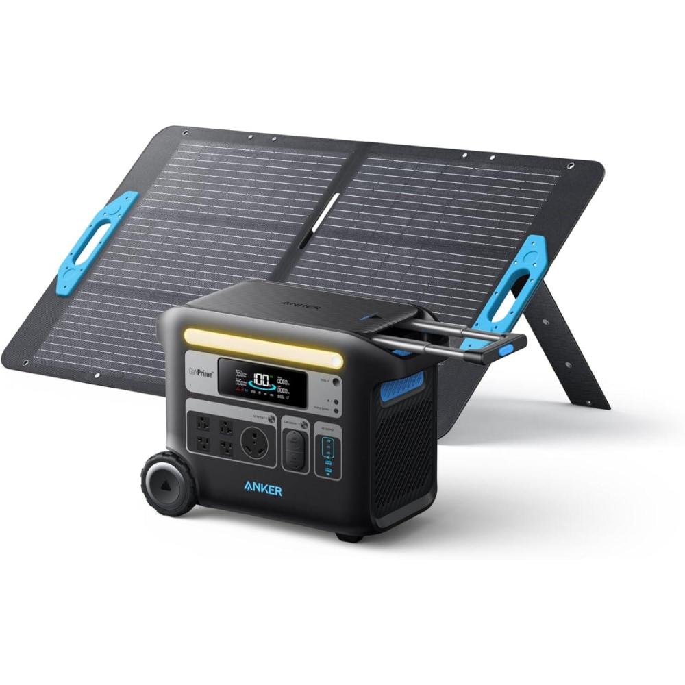 imageAnker SOLIX F2000 Portable Power Station PowerHouse 767 2048Wh GaNPrime Solar Generator with 100W Solar Panel LiFePO4 Batteries 4 AC Outlets Up to 2400W for Home Power Outage Outdoor Camping100W Solar PanelAnker SOLIX F2000