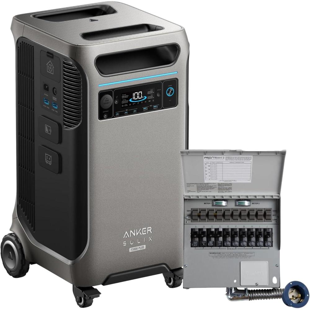 imageAnker SOLIX F3800 Plus Portable Power Station with Double Power Hub and 2x400W Solar Panels 768kWh 12000W AC Output Generators for Home Use Works with Generator For Power Outage and EmergenciesTransfer Switch KitAnker SOLIX F3800 Plus