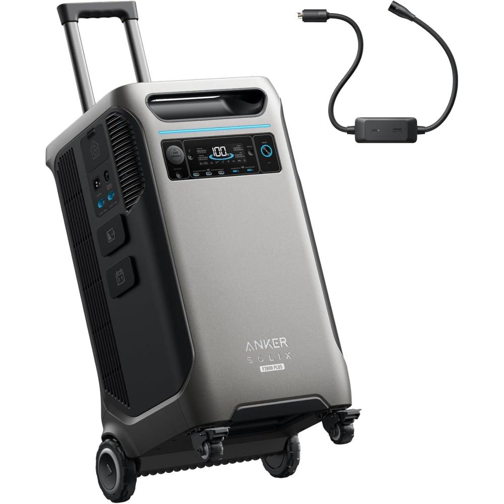 imageAnker SOLIX F3800 Plus Portable Power Station with Double Power Hub and 2x400W Solar Panels 768kWh 12000W AC Output Generators for Home Use Works with Generator For Power Outage and EmergenciesGenerator Input AdapterAnker SOLIX F3800 Plus