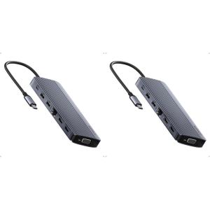 Anker Laptop Docking Station, 14 in 1 USB C Hub, Triple Display with 2 x 4K HDMI, 1080p VGA, 80W Power Delivery, 5Gbps USB-A/C Data Ports for Dell XPS and More (Charger not Included)(14 in 1 USB C Hub (Pack of 2))