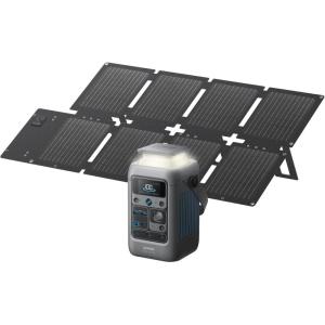 Anker SOLIX C200 DC Power Bank Station and 60W Solar Panel, 192Wh Portable Power Station, LiFePO4 Battery, 200W Solar Generator, for Outdoor, Camping, Traveling, and Emergencies(C300 DC + 60 W Solar Panel)