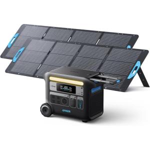 Anker SOLIX F2000 Portable Power Station, PowerHouse 767, 2048Wh GaNPrime Solar Generator with 100W Solar Panel, LiFePO4 Batteries, 4 AC Outlets Up to 2400W for Home, Power Outage, Outdoor Camping(2*200W Solar Panel+Anker SOLIX F2000)