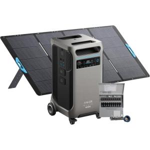 Anker SOLIX F3800 Plus Portable Power Station (Upgraded Version) and BP3800 Expansion Battery with 400W Solar Panel, 7.68kWh, 3200W Solar Input, Generators for Home Use, For Power Outages, Emergencies(400W Solar Panel+Transfer Switch Kit+Anker SOLIX F3800 Plus)
