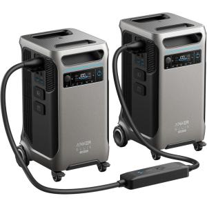 Anker SOLIX F3800 Plus Portable Power Station (Upgraded Version) and BP3800 Expansion Battery with 400W Solar Panel, 7.68kWh, 3200W Solar Input, Generators for Home Use, For Power Outages, Emergencies(Double Power Hub+Anker SOLIX F3800 Plus*2)