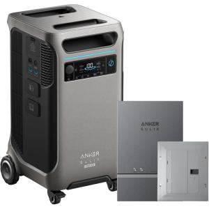 Anker SOLIX F3800 Plus Portable Power Station (Upgraded Version) and BP3800 Expansion Battery with 400W Solar Panel, 7.68kWh, 3200W Solar Input, Generators for Home Use, For Power Outages, Emergencies(Home Power Panel+Anker SOLIX F3800 Plus)