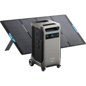 Anker SOLIX F3800 Plus Portable Power Station with Double Power Hub and 2x400W Solar Panels, 7.68kWh, 12,000W AC Output, Generators for Home Use, Works with Generator, For Power Outage and Emergencies(400W Solar Panel+Anker SOLIX F3800 Plus)