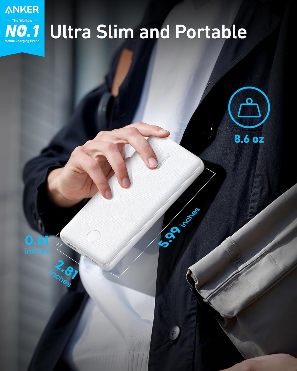 imageAnker Power BankPowerCore 10K Compact TravelReady 10000mAh Battery Pack with PowerIQ Charging Technology 5V3A HighSpeed Charging for iPhone iPadand MoreUSBC Input and OutputBlack 1packUSBC Input and OutputWhite