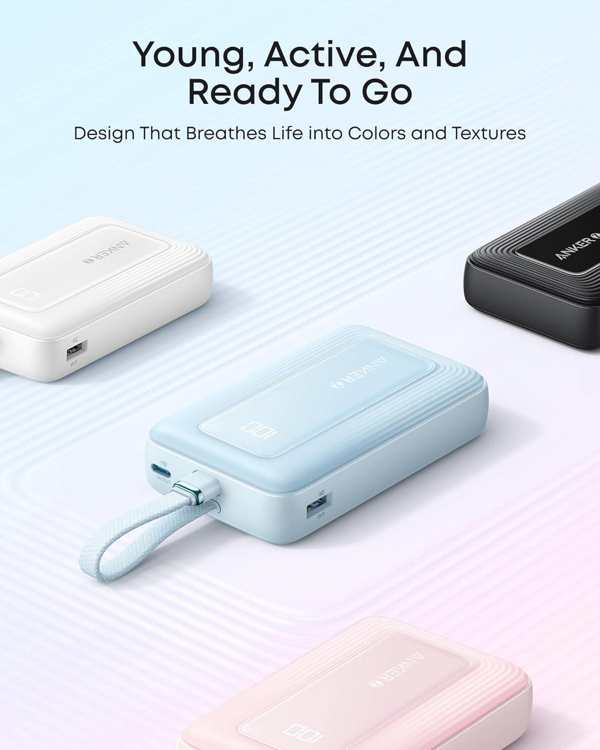 imageAnker Zolo Power Bank 2025 Upgraded Version 45W Max Fast Charging 20000mAh Battery Pack Dual Builtin USBC Cables USBCampA Port for iPhone 1716 Series Galaxy MacBook and MoreBlue