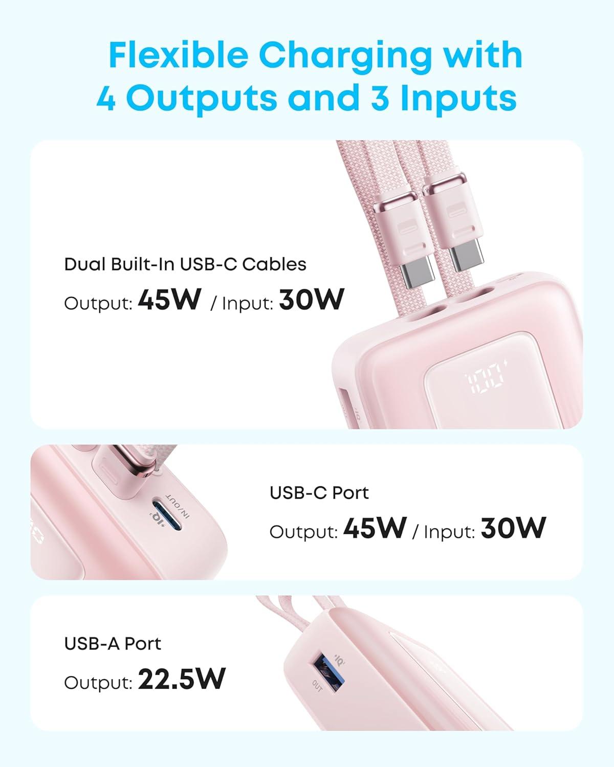 imageAnker Zolo Power Bank 2025 Upgraded Version 45W Max Fast Charging 20000mAh Battery Pack Dual Builtin USBC Cables USBCampA Port for iPhone 1716 Series Galaxy MacBook and MoreBlue