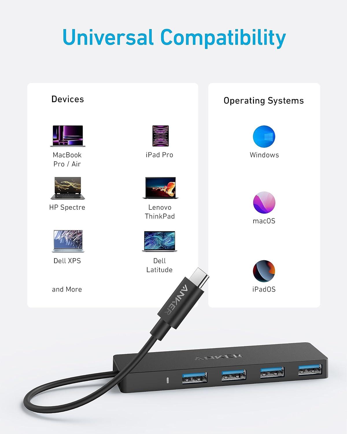 imageAnker USB C Hub 4 Ports Multiple USB 30 Hub with 5Gbps Data Transfer Extender for Type C Port Laptop PC Desktop and More 2 ft USBC Connector Charging Not Supported07 ft Pack of 2