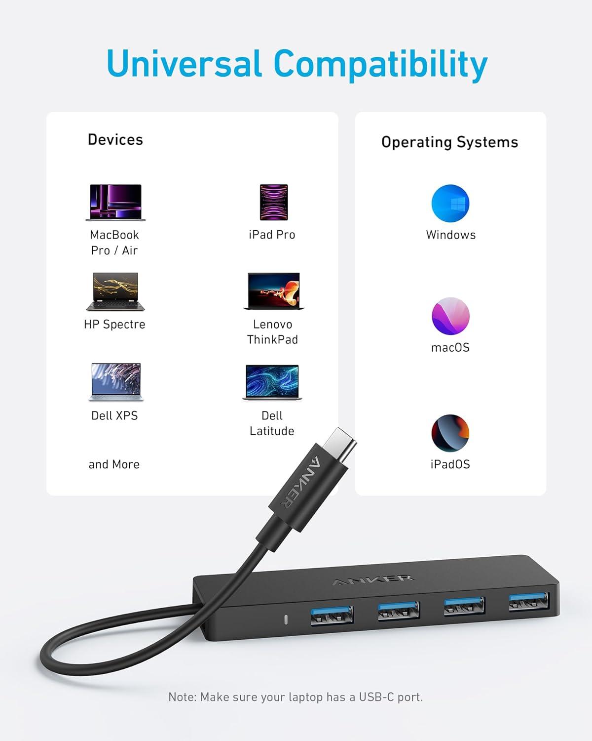 imageAnker USB C Hub 4 Ports Multiple USB 30 Hub with 5Gbps Data Transfer Extender for Type C Port Laptop PC Desktop and More 2 ft USBC Connector Charging Not Supported2 ft Pack of 2
