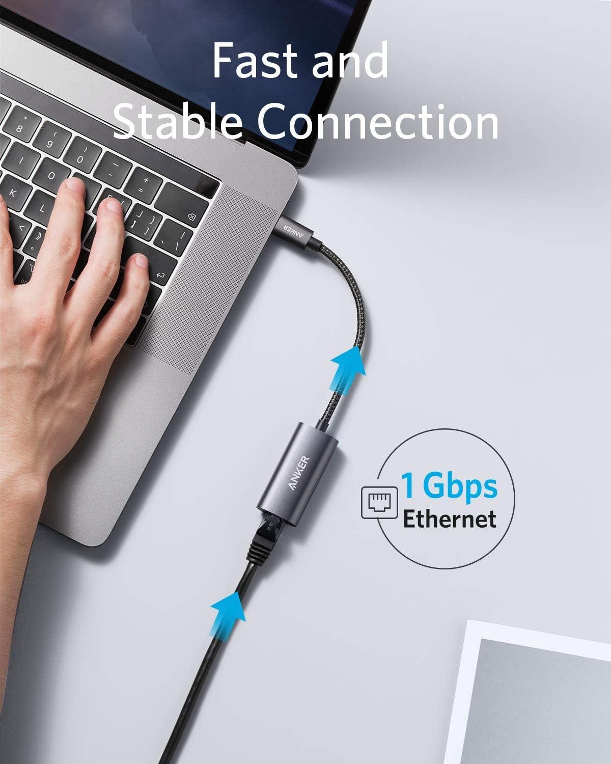 imageAnker USB C to Ethernet Adapter Portable USB C TypeC 1Gigabit Network Hub 101001000 MbpsNetwork Adapter for MacBook Pro iPad Pro 20192018 ChromeBook XPS Galaxy S9S8 and MoreUSB C to Ethernet Adapter