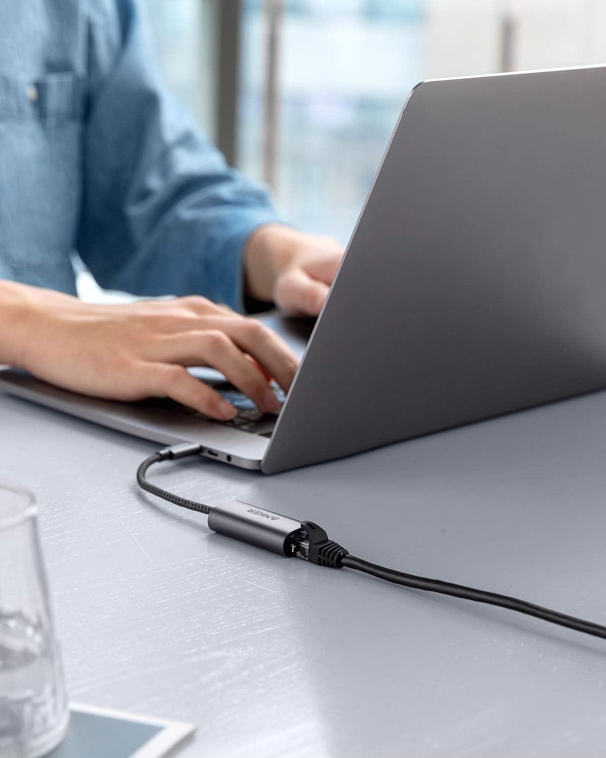 imageAnker USB C to Ethernet Adapter Portable USB C TypeC 1Gigabit Network Hub 101001000 MbpsNetwork Adapter for MacBook Pro iPad Pro 20192018 ChromeBook XPS Galaxy S9S8 and MoreUSB C to Ethernet Adapter Pack of 2