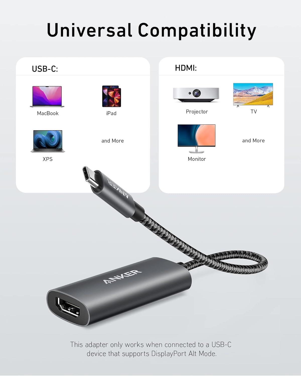 imageAnker USB C to HDMI Adapter 8K60Hz or 4K144Hz 518 USBC Adapter 8K HDMI USB C to HDMI for MacBook Pro MacBook Air iPad Pro Pixelbook XPS and More