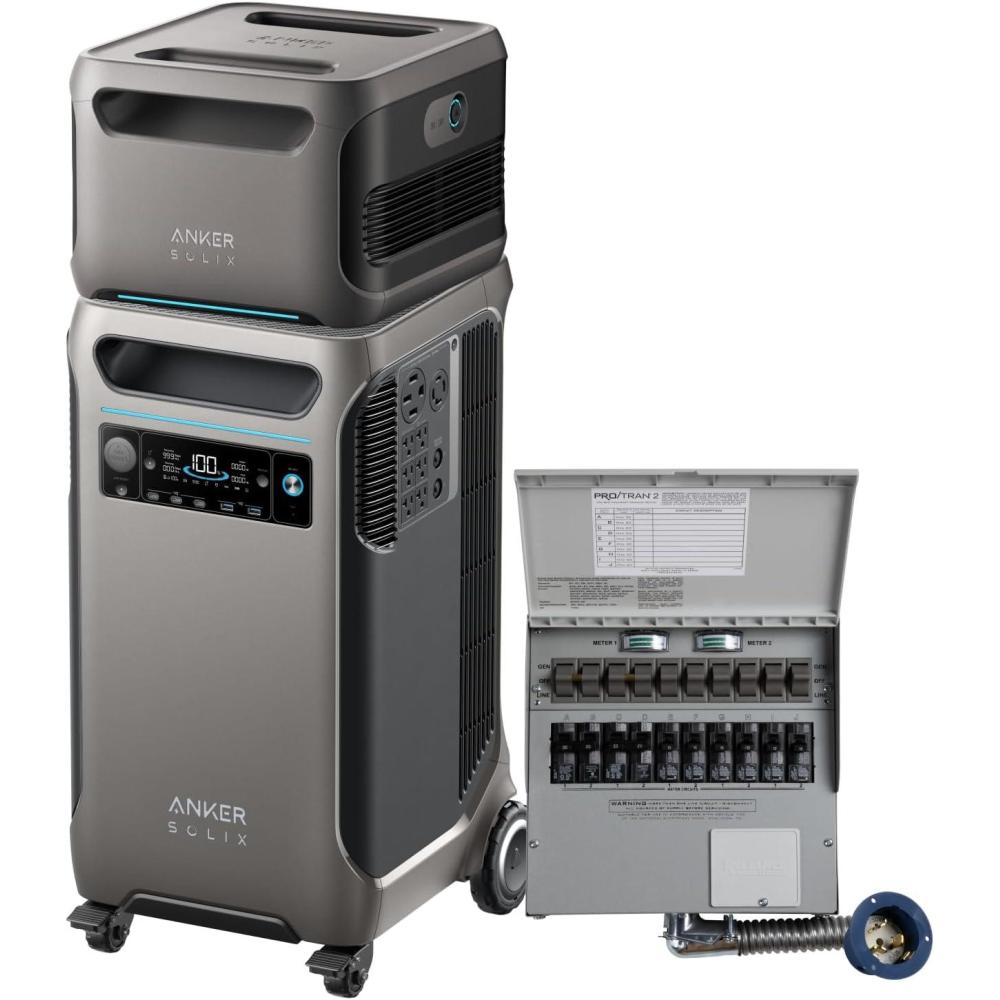 imageAnker SOLIX F3800 120V240V Home Backup Kit 3840Wh Portable Power Station with Transfer Switch Kit 6000W AC Output Solar Generator for Home Use RV Emergencies Power Outages Outdoor Camping768kWh Home Backup Kit