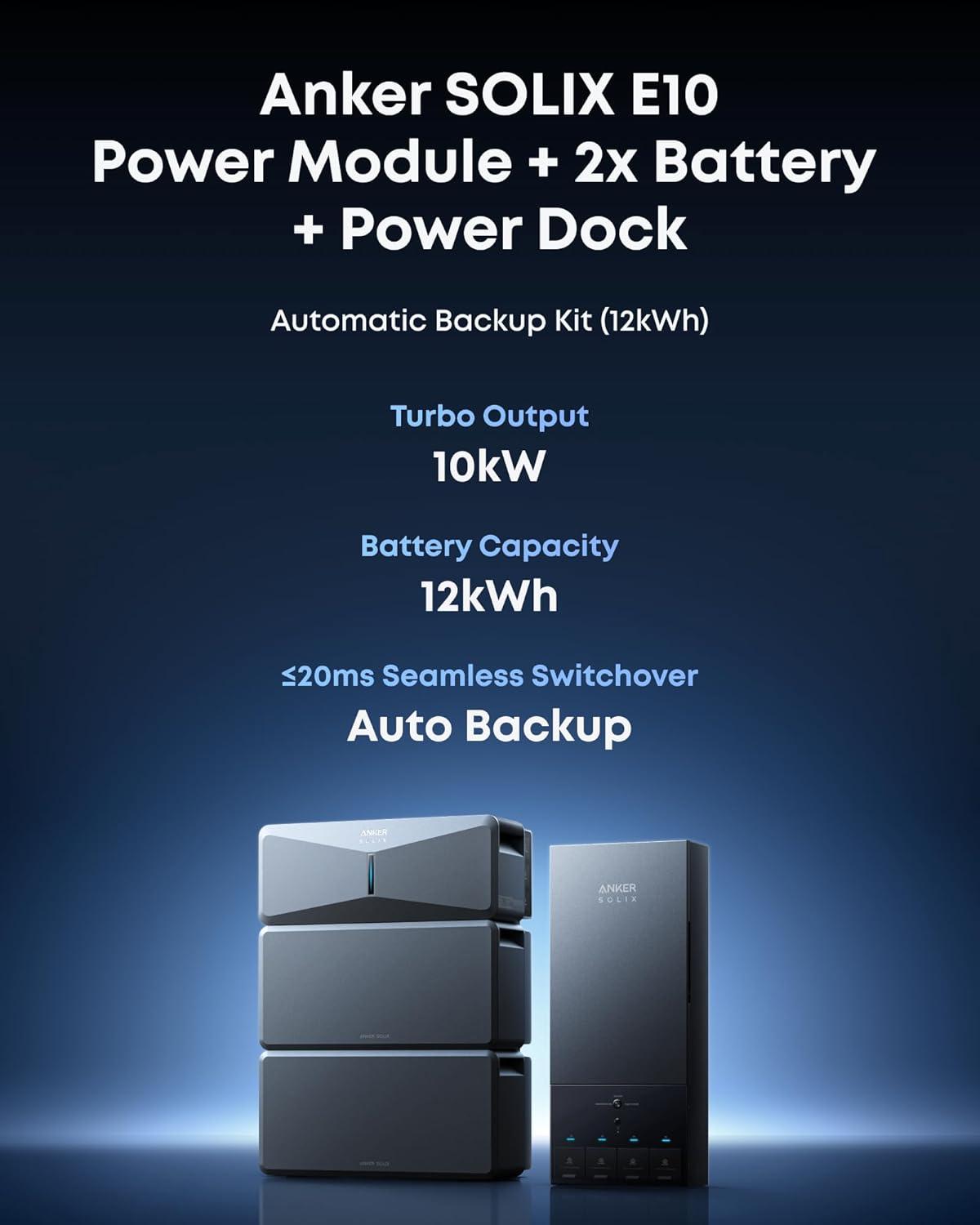 imageAnker SOLIX E10 Smart Inlet Box and Extra Battery 12kWh Expandable to 90kWh 10kW Turbo Output Manual Backup Reduce Bills NEMA 4 amp 3R Up to 12Month 0 APRE10B6000 BatteryPower Dock