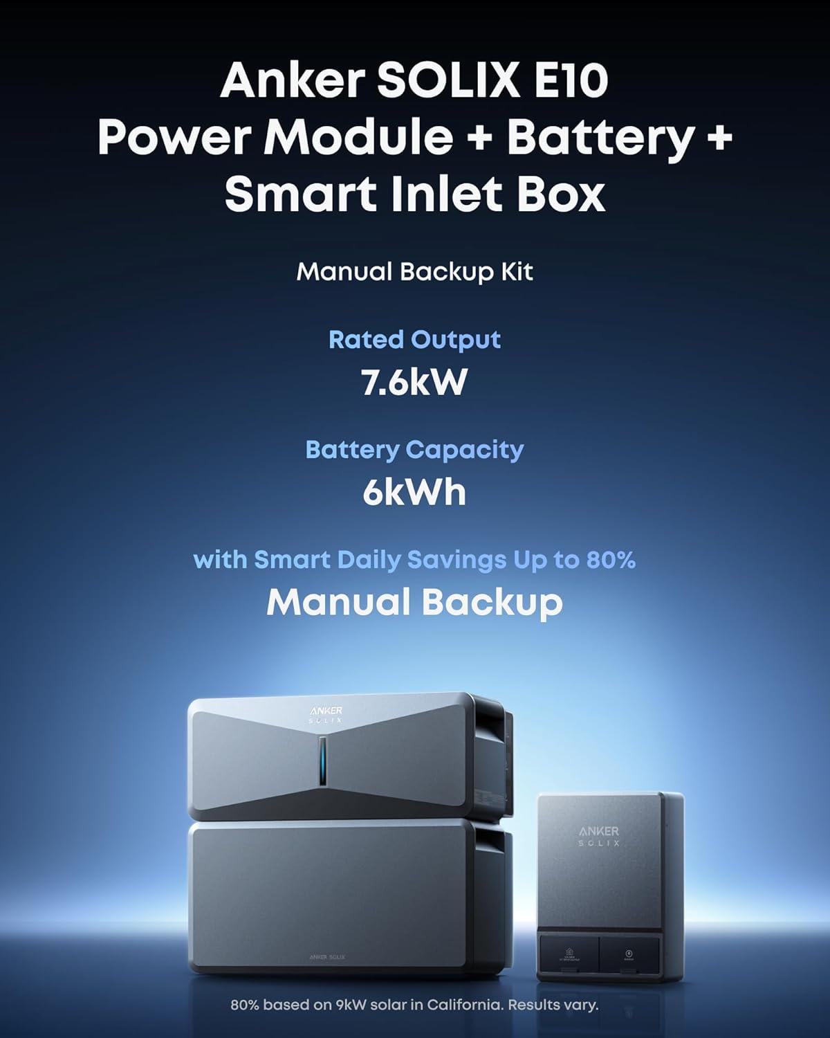 imageAnker SOLIX E10 Smart Inlet Box and Extra Battery 12kWh Expandable to 90kWh 10kW Turbo Output Manual Backup Reduce Bills NEMA 4 amp 3R Up to 12Month 0 APRE10Smart Inlet Box