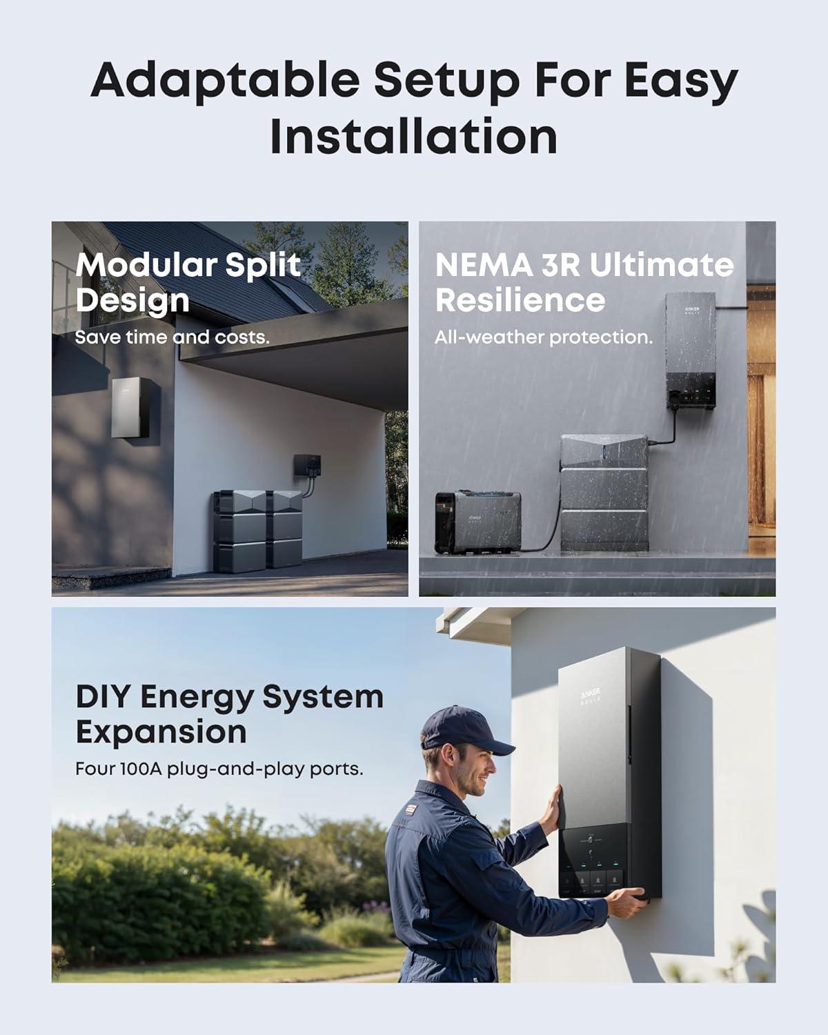 imageAnker SOLIX E10 Smart Inlet Box and Extra Battery 12kWh Expandable to 90kWh 10kW Turbo Output Manual Backup Reduce Bills NEMA 4 amp 3R Up to 12Month 0 APRPower Dock
