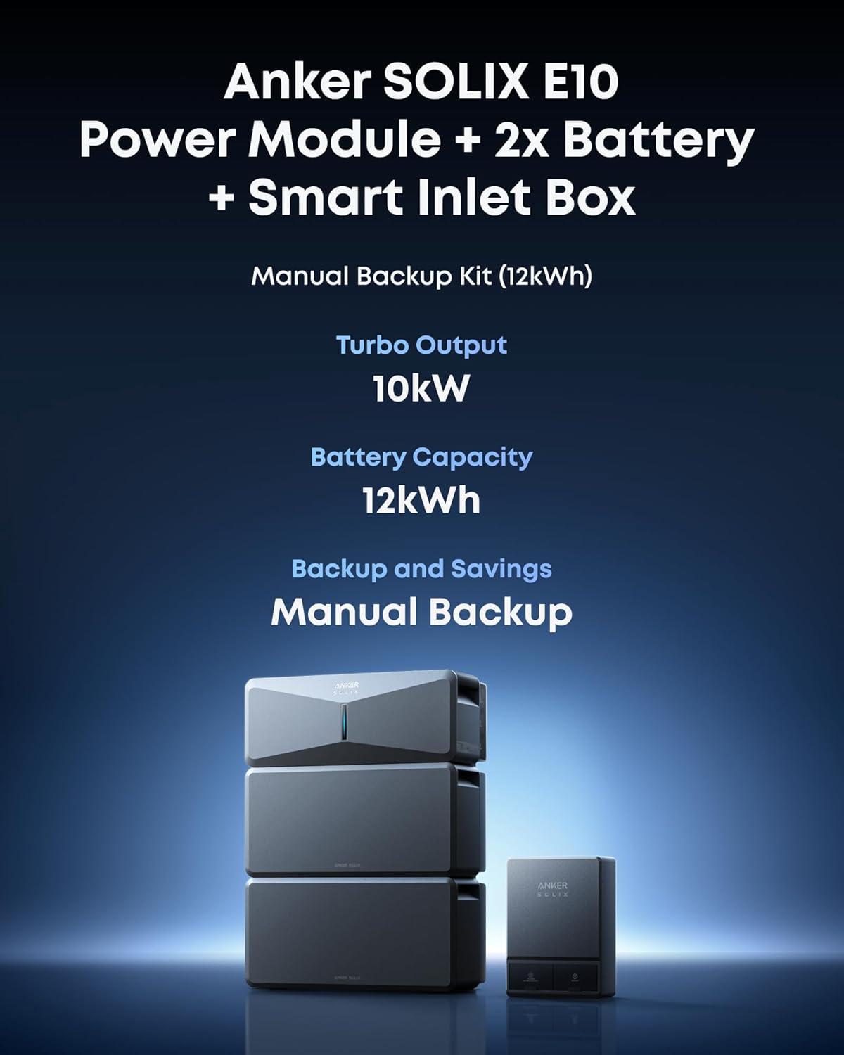 imageAnker SOLIX E10 Smart Inlet Box and Extra Battery 12kWh Expandable to 90kWh 10kW Turbo Output Manual Backup Reduce Bills NEMA 4 amp 3R Up to 12Month 0 APRE10B6000 BatterySmart Inlet Box