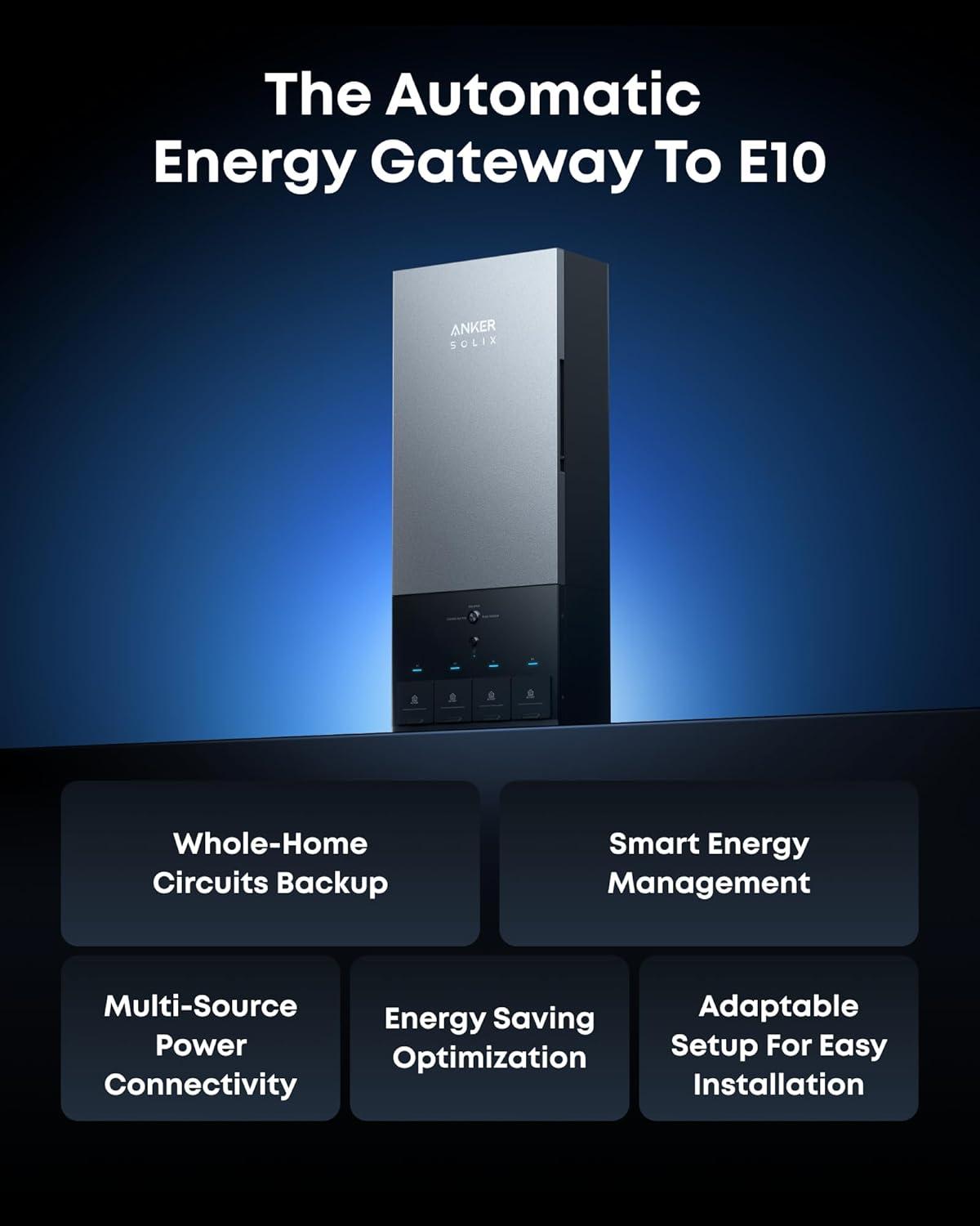 imageAnker SOLIX E10 Smart Inlet Box and Extra Battery 12kWh Expandable to 90kWh 10kW Turbo Output Manual Backup Reduce Bills NEMA 4 amp 3R Up to 12Month 0 APRPower Dock