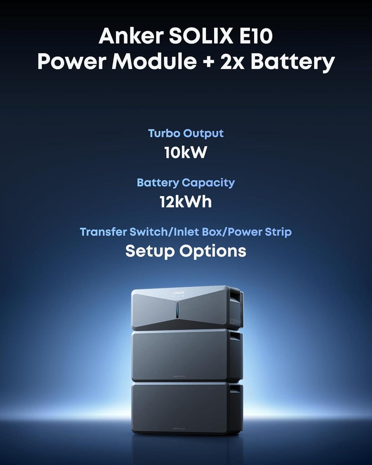 imageAnker SOLIX E10 Smart Inlet Box and Extra Battery 12kWh Expandable to 90kWh 10kW Turbo Output Manual Backup Reduce Bills NEMA 4 amp 3R Up to 12Month 0 APRE10B6000 Battery