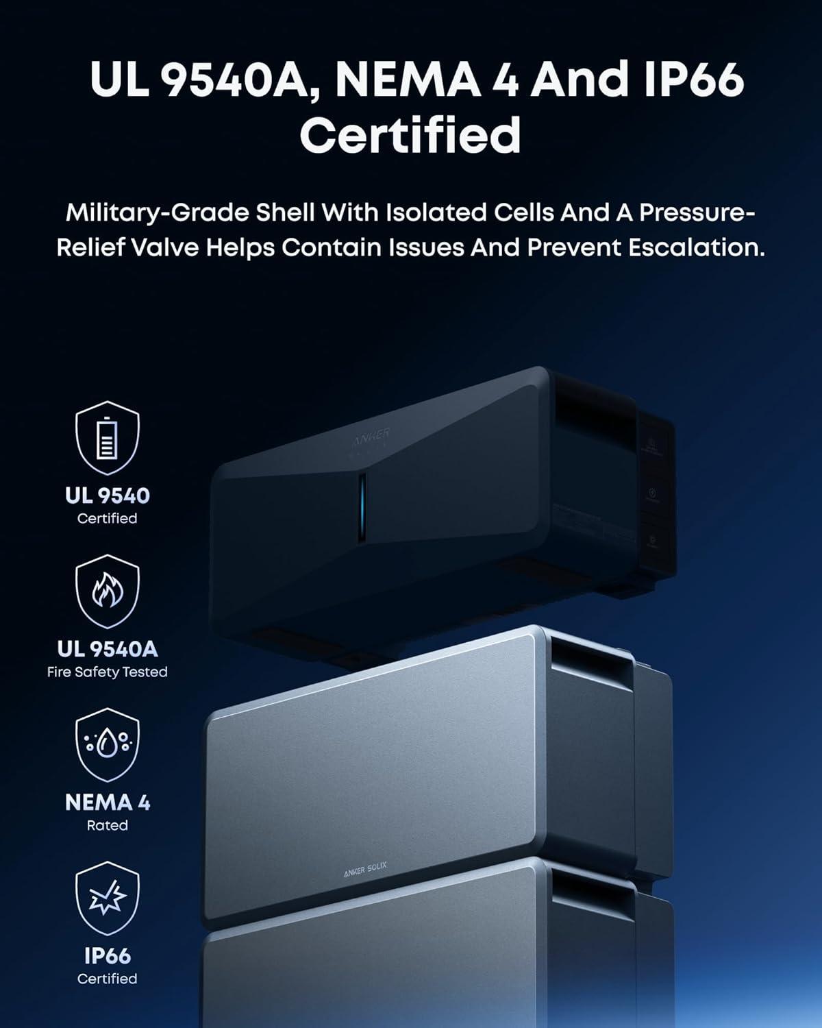 imageAnker SOLIX E10 Smart Inlet Box and Extra Battery 12kWh Expandable to 90kWh 10kW Turbo Output Manual Backup Reduce Bills NEMA 4 amp 3R Up to 12Month 0 APRB6000 Battery