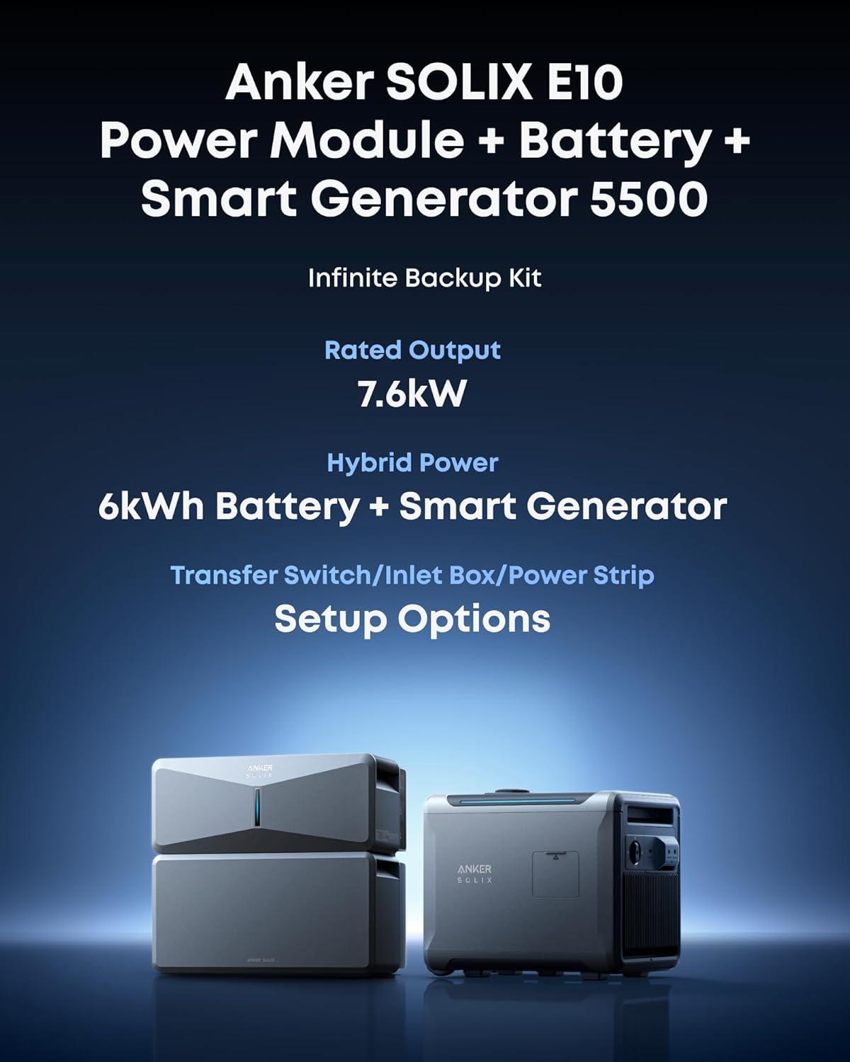 imageAnker SOLIX E10 Smart Inlet Box and Extra Battery 12kWh Expandable to 90kWh 10kW Turbo Output Manual Backup Reduce Bills NEMA 4 amp 3R Up to 12Month 0 APRSmart Generator 5500