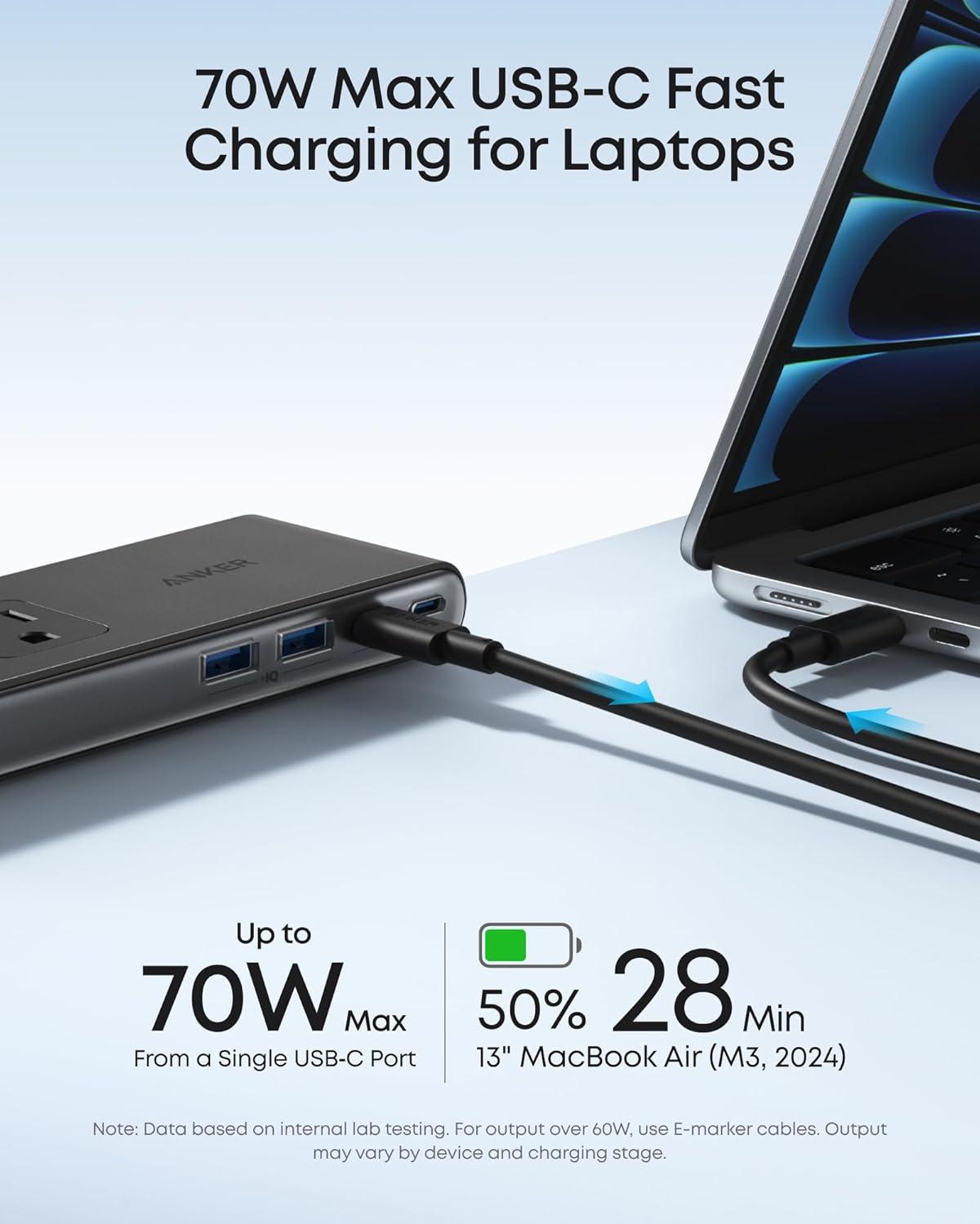 imageAnker Nano Power Strip Desk Clamp with 1500J Surge Protector 5ft Extension Cord 70W Max Gaming Desk Accessories 6 AC 2 USB A 2 USB C Home Office Essentials Fit 0618 Tabletop EdgeBlack