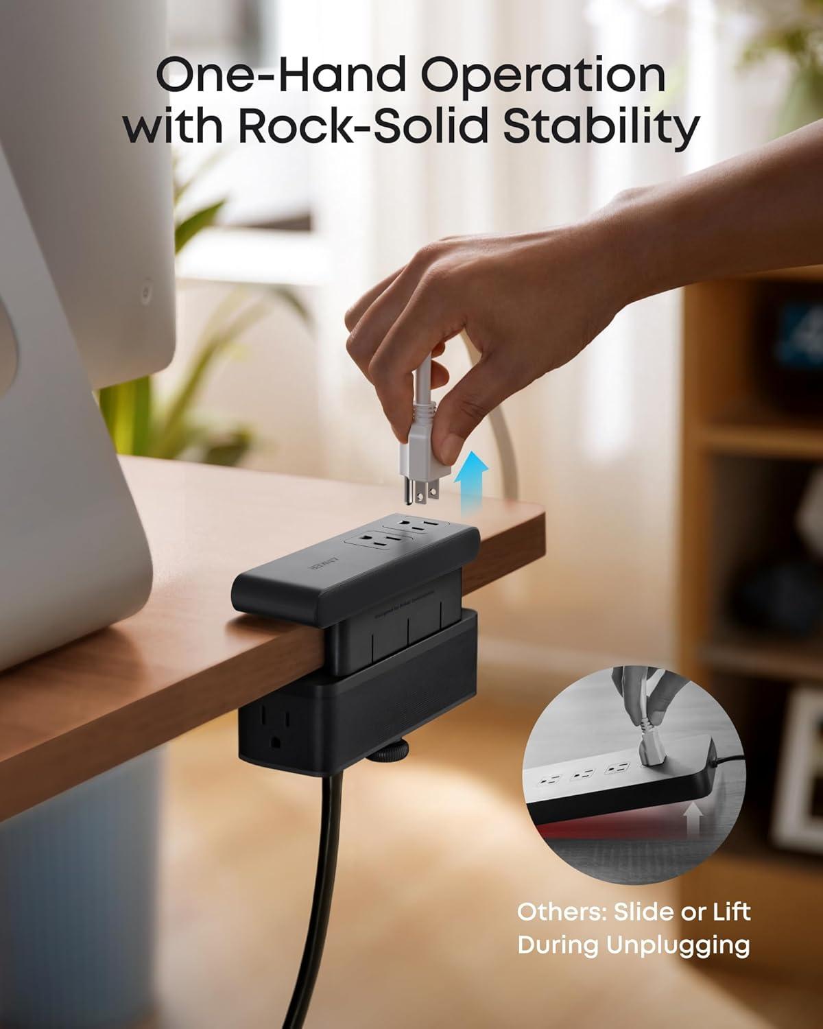 imageAnker Nano Power Strip Desk Clamp with 1500J Surge Protector 5ft Extension Cord 70W Max Gaming Desk Accessories 6 AC 2 USB A 2 USB C Home Office Essentials Fit 0618 Tabletop EdgeBlack