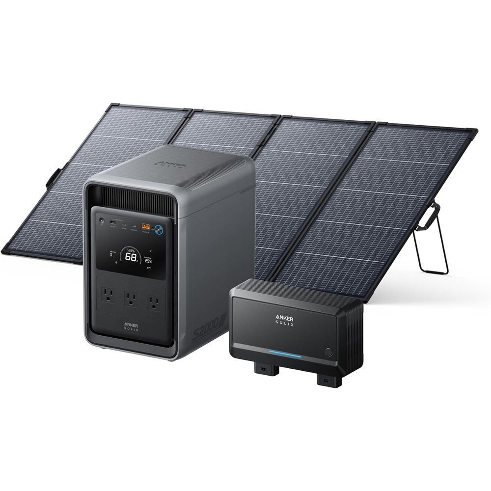 imageAnker SOLIX S2000 Portable Power Station 1500W Solar Generator for Home Use 35Hr Fridge Backup 2010Wh LFP Battery for Home Backup Emergencies Power Outages Camping Solar Panel Optional400W Bifacial Solar PanelAlternator ChargerSOLIX S2000