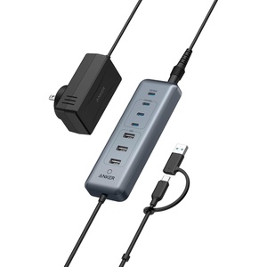 Anker USB C Hub, 8-in-1 5Gbps Data Hub, USB Splitter with 3 USBA and 4 USBC Ports, 100W PD-in, 2-in-1 USB-Connector, for Laptop, MacBook, iPad and More (45W Adapter Included)(8-in-1)