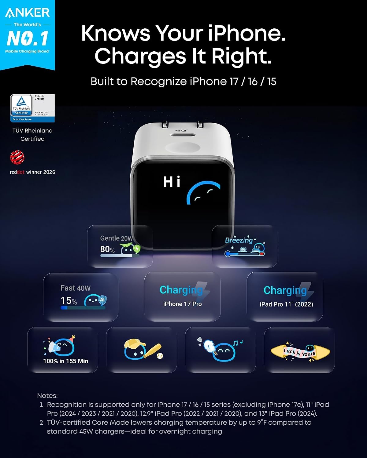 image:imageAnker Nano Smart Display Charger 45W Max USB C Charger for iPhone 18 ProBlue