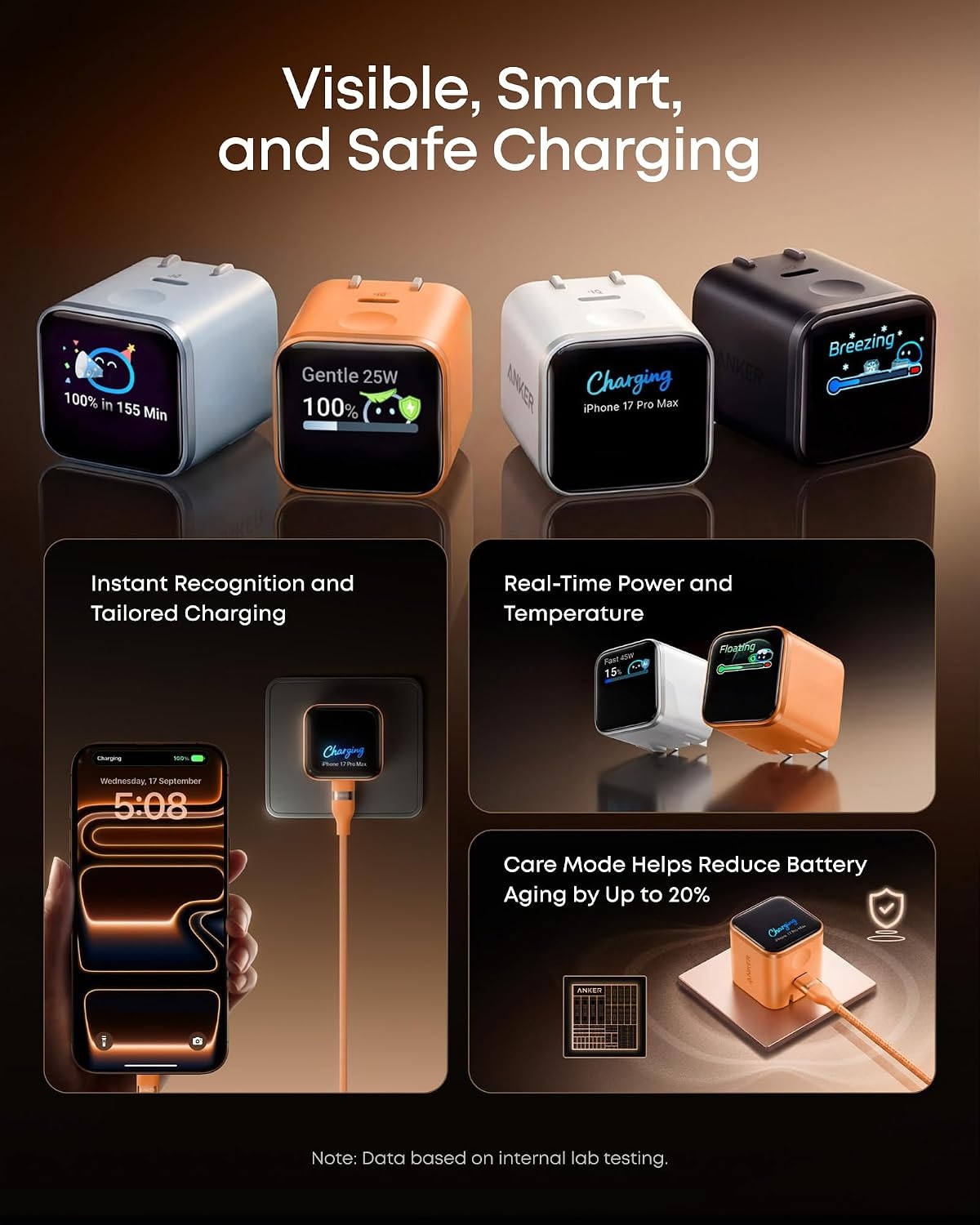 image:imageAnker Nano Smart Display Charger 45W Max USB C Charger for iPhone 18 ProBlue